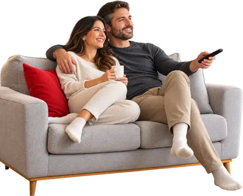 Casal a ver televisão em casa